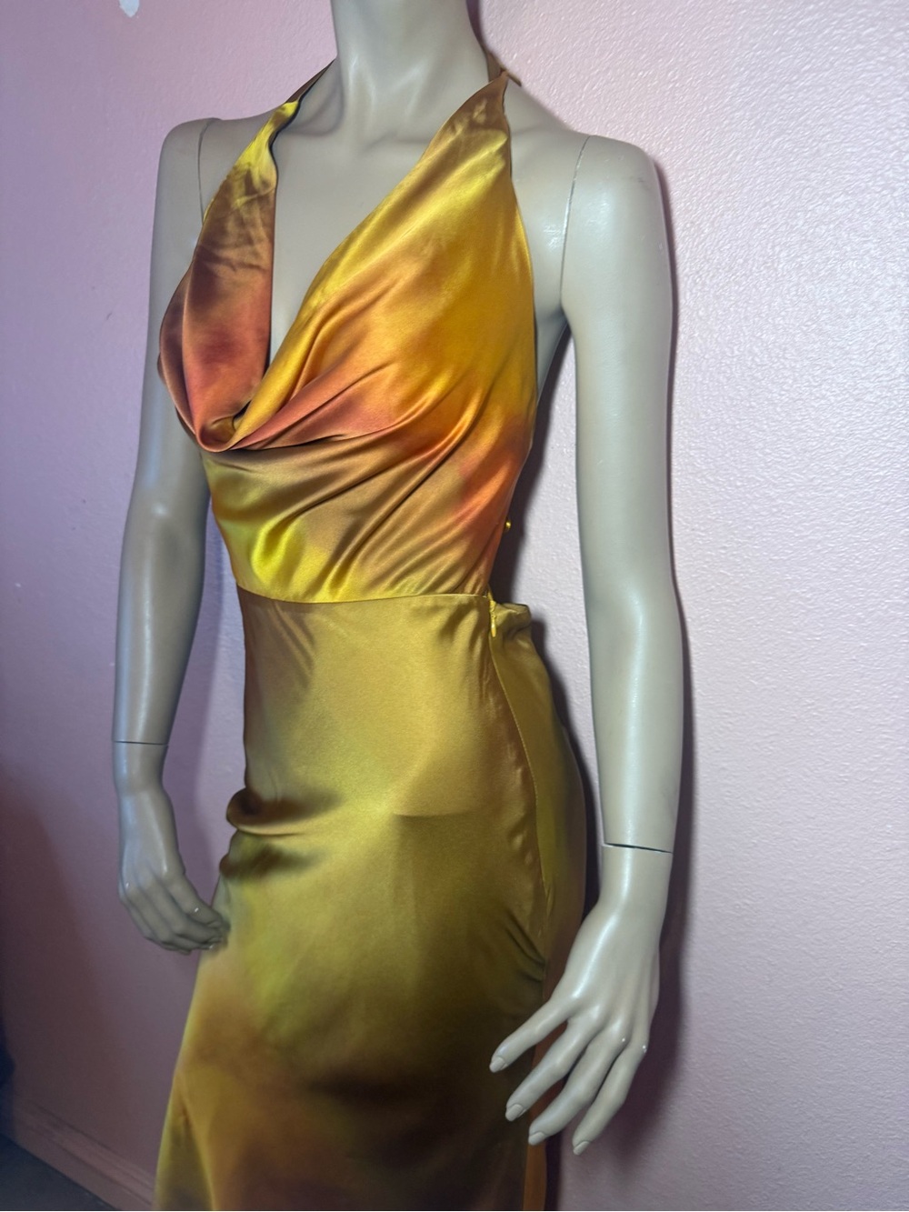 Windsor Satin Halter Midi Dress Gold Rust Ombre Open Back Slip Dress Small NWT ✨ - Picture 3 of 13
